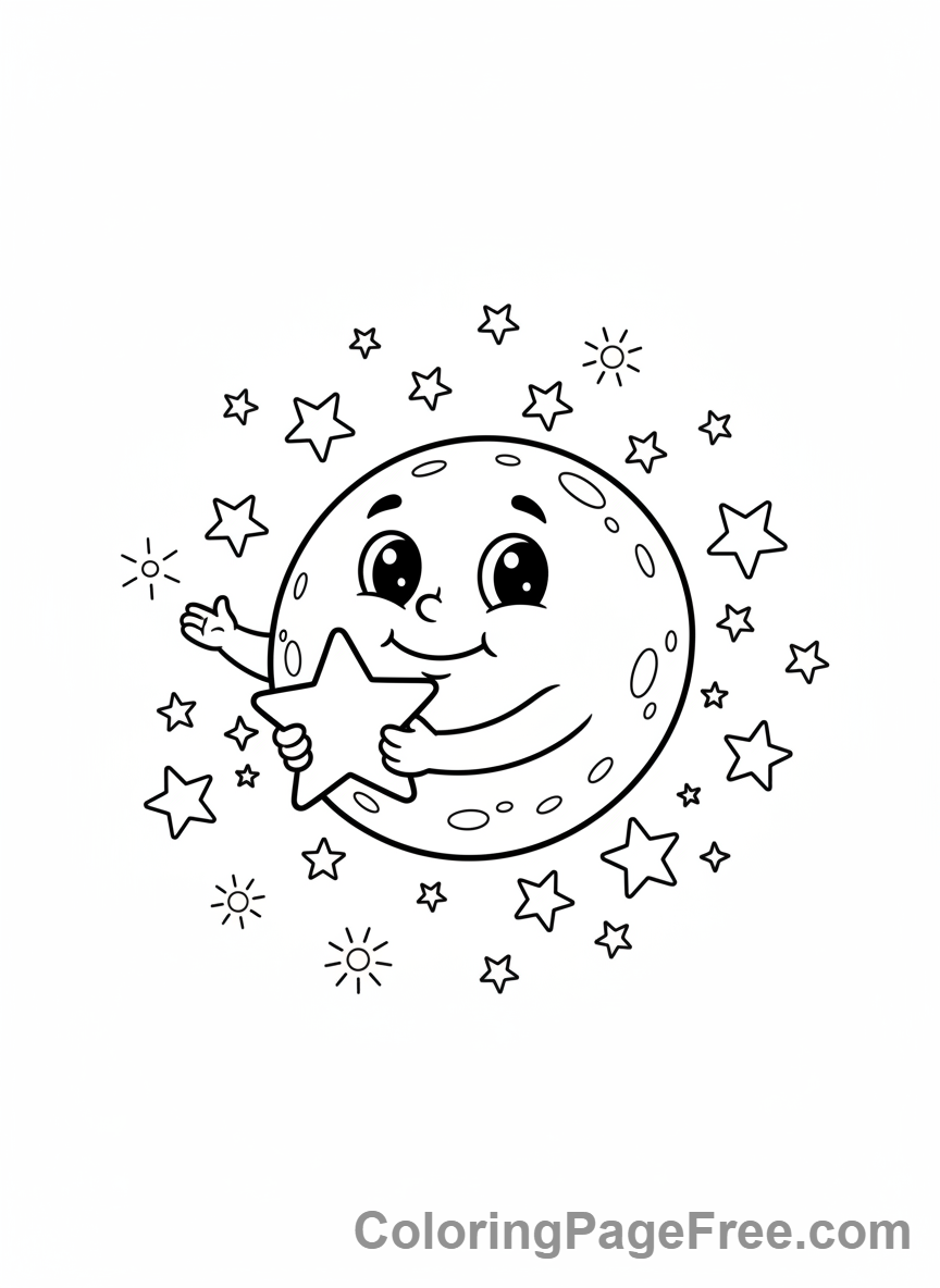 Moon coloring page - Moon with Stars