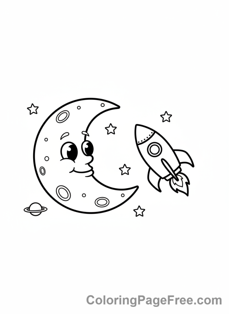 Moon coloring page - Rocket to Moon