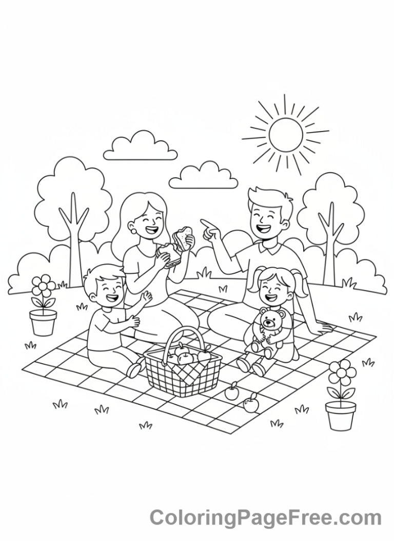 Mothers Day coloring page - Family picnic day
