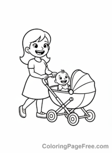 Mothers Day coloring page - Mom baby stroller