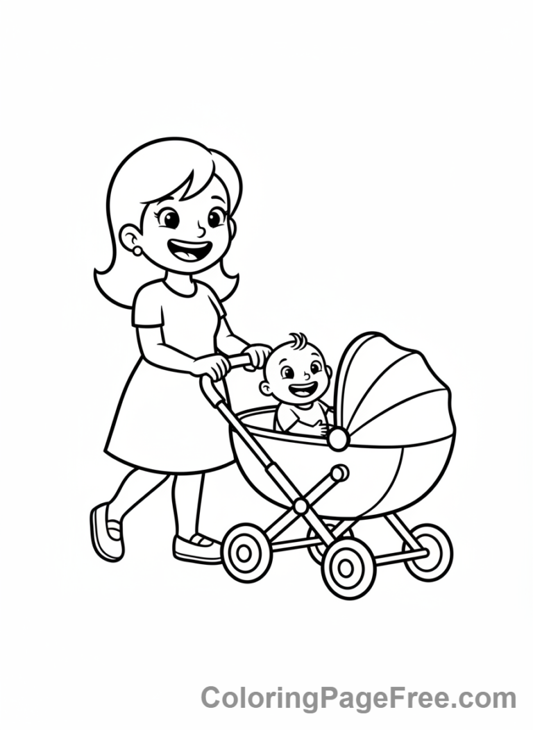 Mothers Day coloring page - Mom baby stroller