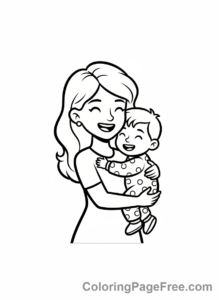 Mothers Day coloring page - Mom child hug