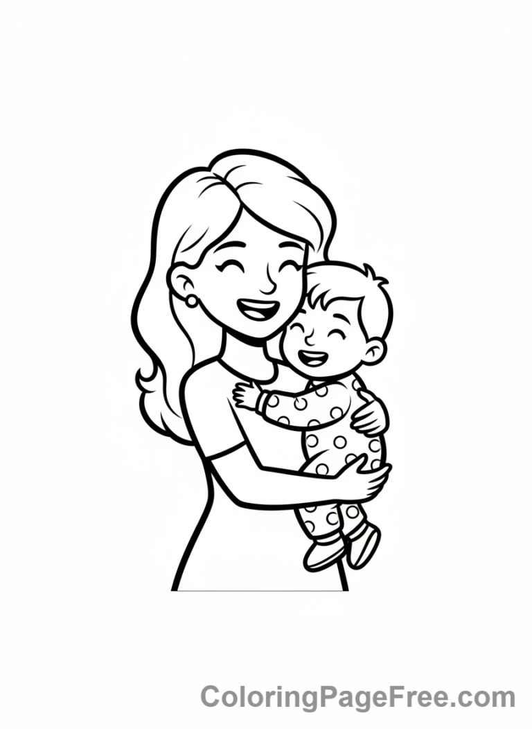 Mothers Day coloring page - Mom child hug
