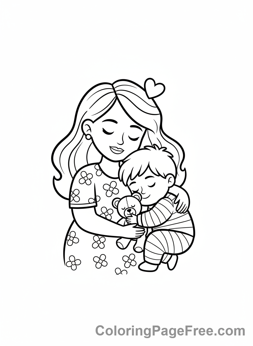 Mothers Day coloring page - Mom child nap