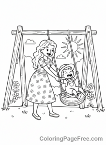 Mothers Day coloring page - Mom pushes swing