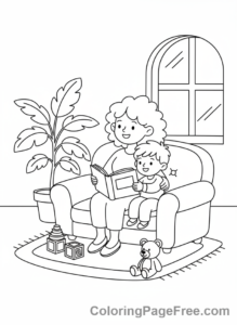 Mothers Day coloring page - Mom reads story