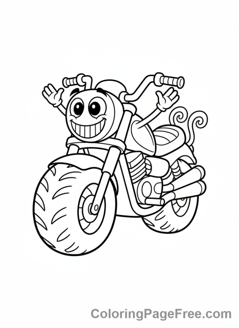 Motorcycle coloring page - Cartoon funny motorcycle