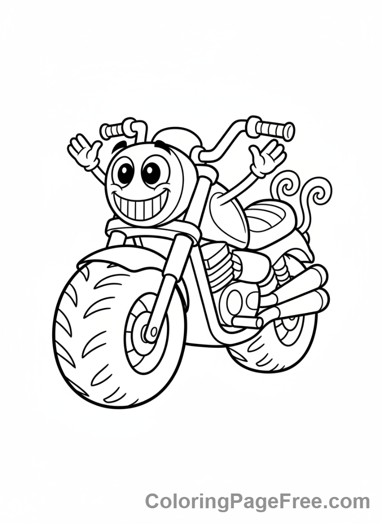 Motorcycle coloring page - Cartoon funny motorcycle