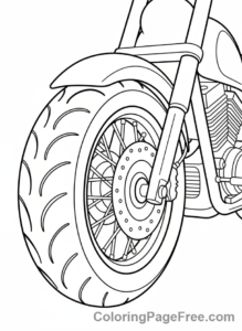 Motorcycle coloring page - Front wheel close-up