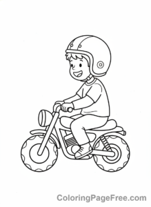 Motorcycle coloring page - Kid on motorcycle