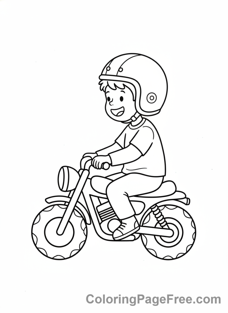 Motorcycle coloring page - Kid on motorcycle