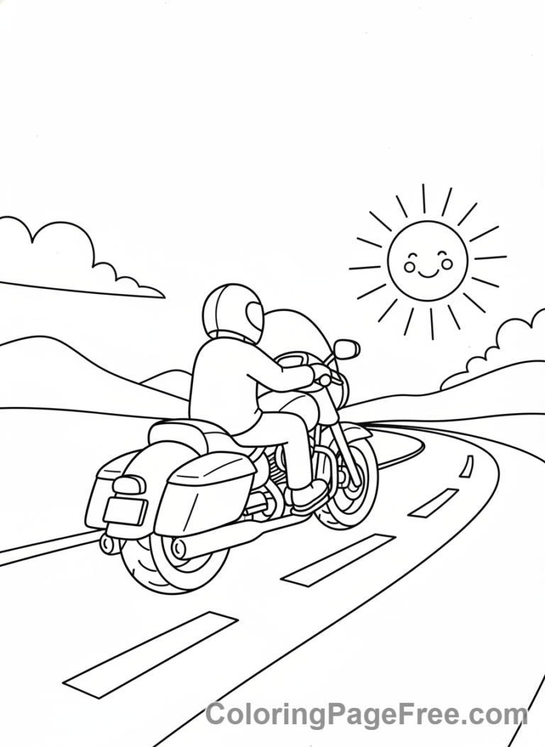 Motorcycle coloring page - Motorcycle cruising road