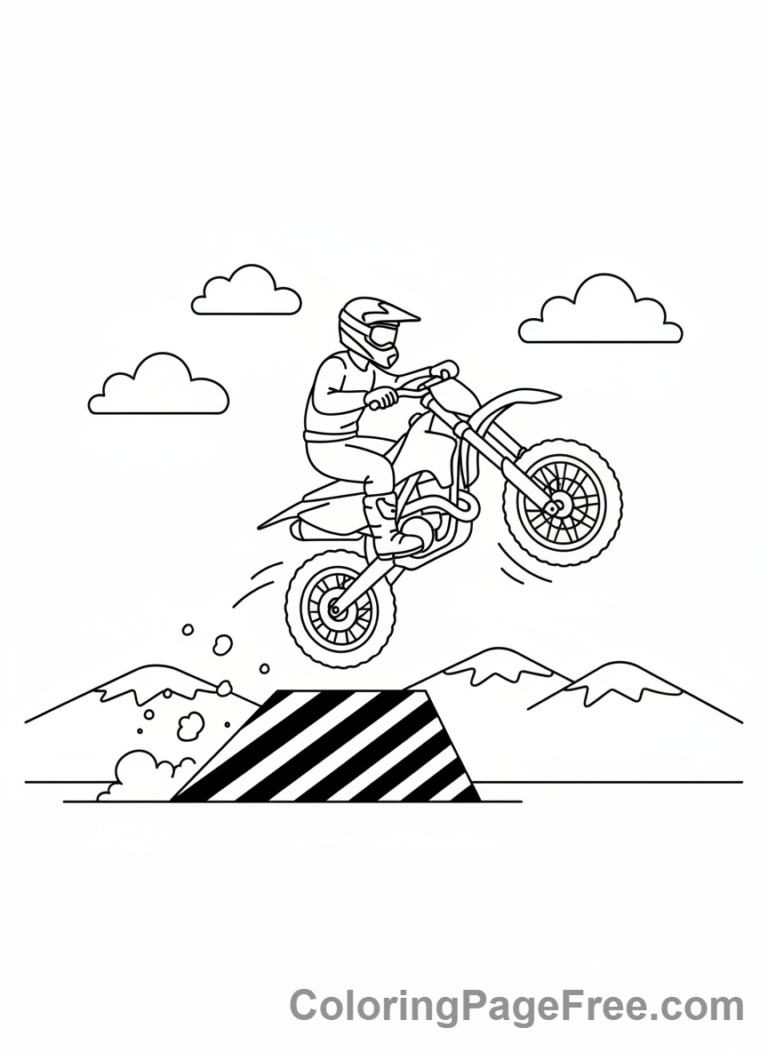 Motorcycle coloring page - Motorcycle jumping ramp