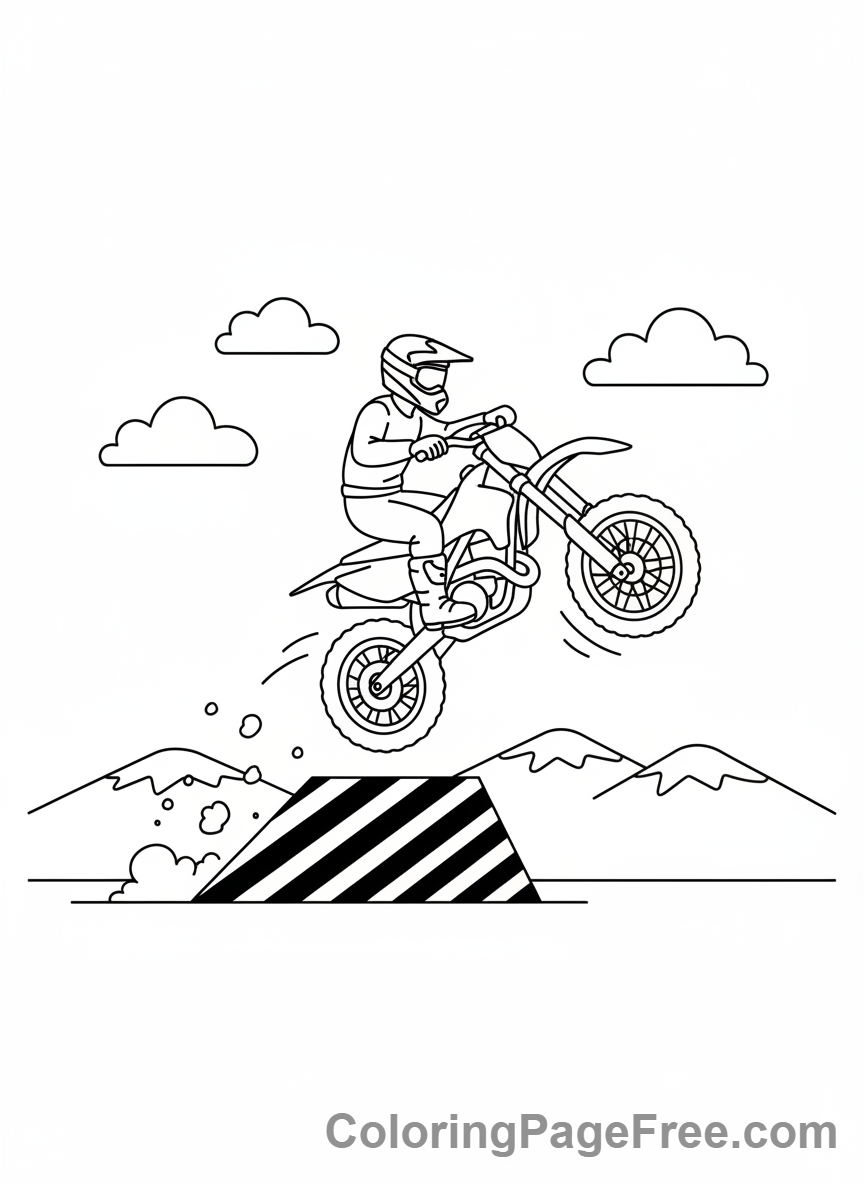 Motorcycle coloring page - Motorcycle jumping ramp