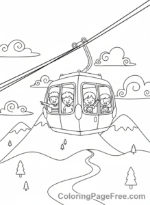 Mountains coloring page - Cable car mountains