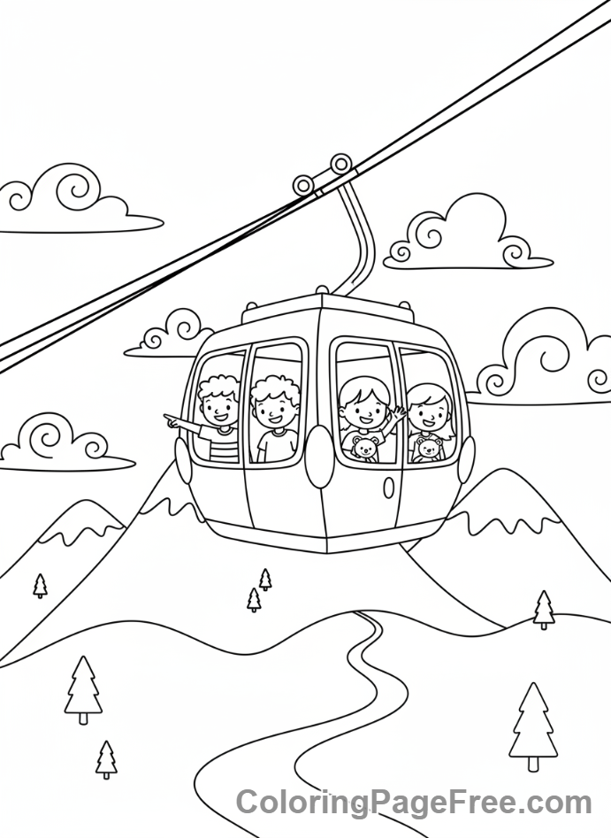 Mountains coloring page - Cable car mountains
