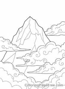 Mountains coloring page - Cloudy mountain top