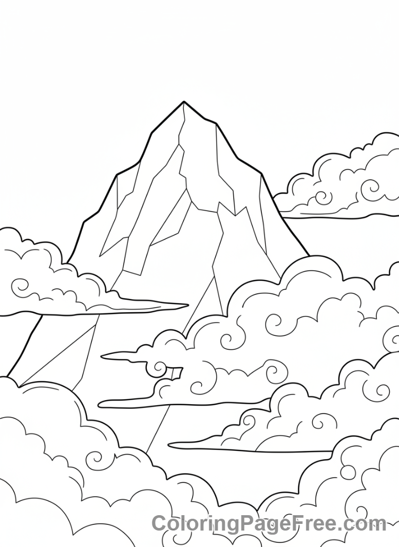 Mountains coloring page - Cloudy mountain top