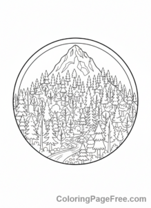 Mountains coloring page - Forested mountain view