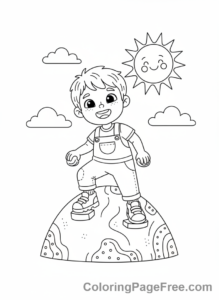 Mountains coloring page - Kid climbing hill