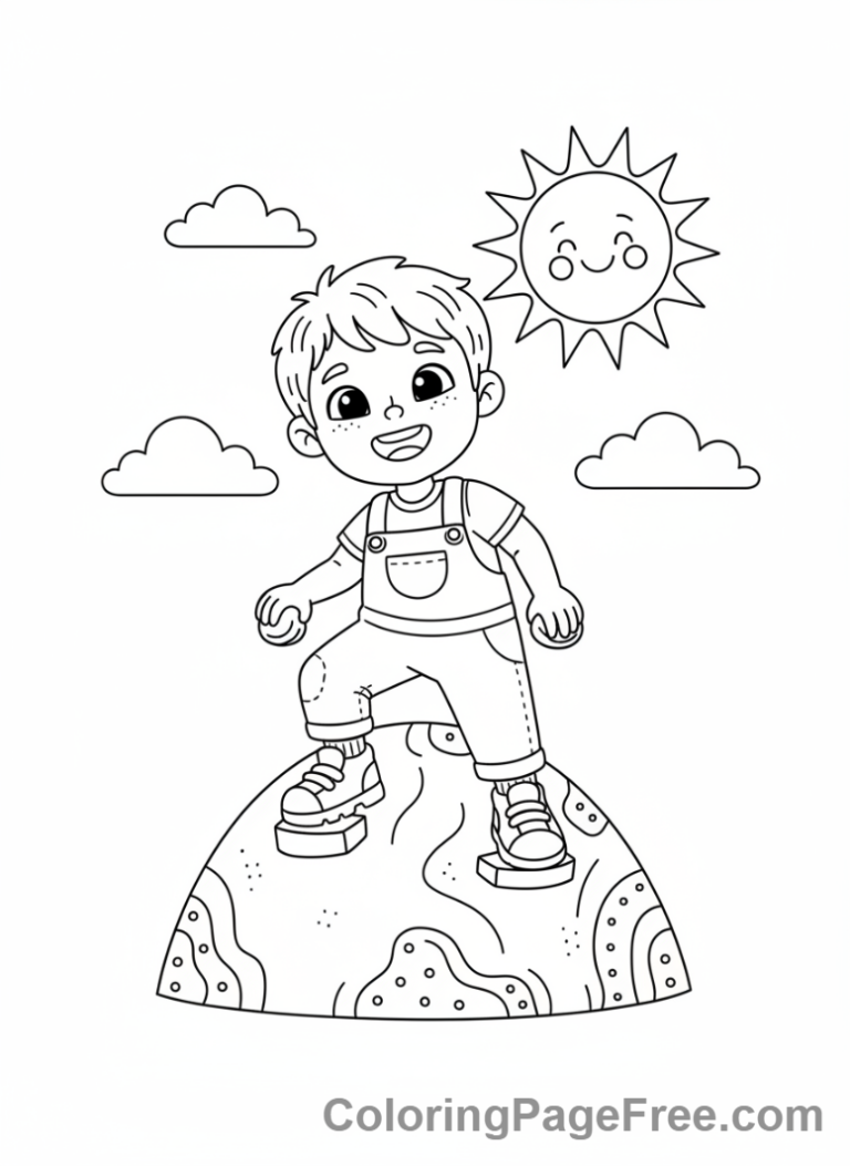 Mountains coloring page - Kid climbing hill