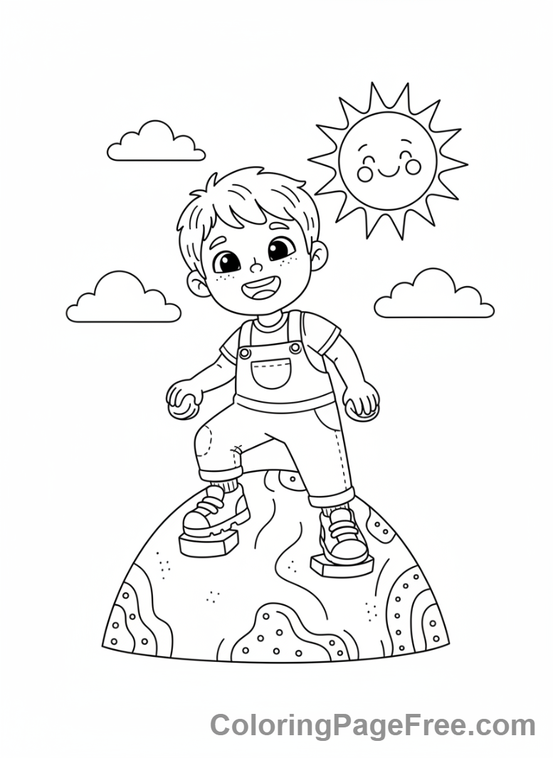 Mountains coloring page - Kid climbing hill