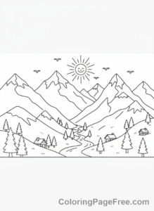Mountains coloring page - Mountain range scenic