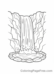 Mountains coloring page - Mountain waterfall