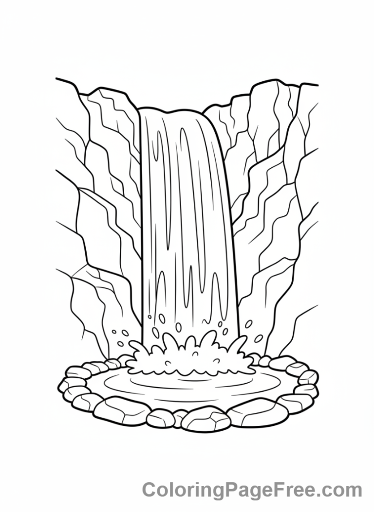 Mountains coloring page - Mountain waterfall