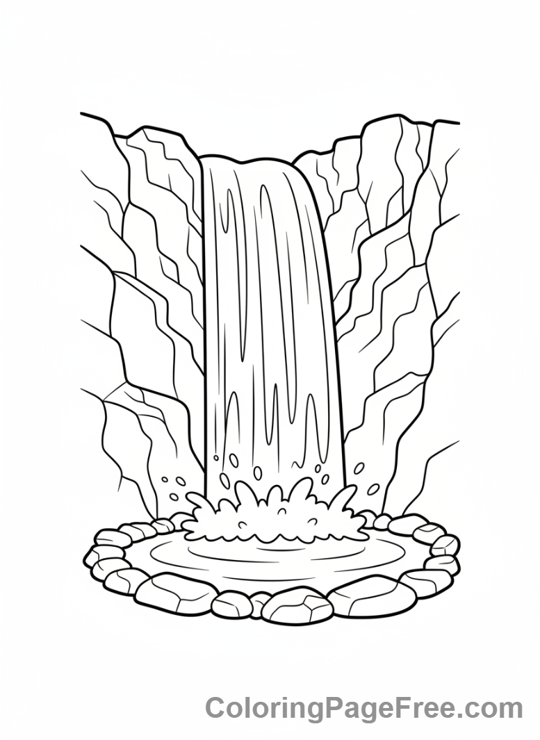 Mountains coloring page - Mountain waterfall