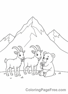 Mountains coloring page - Mountain with wildlife