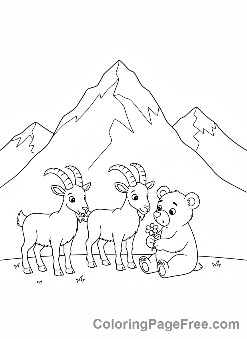 Mountains coloring page - Mountain with wildlife