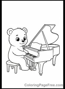 Music coloring page - Bear playing piano