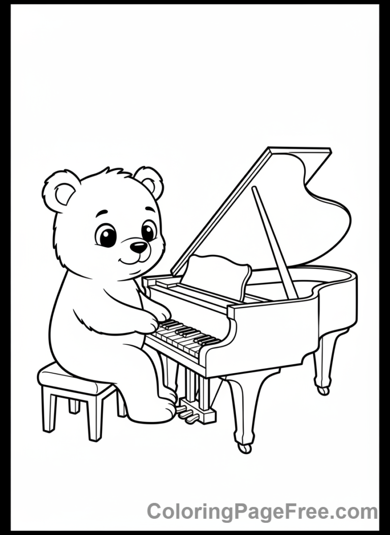 Music coloring page - Bear playing piano