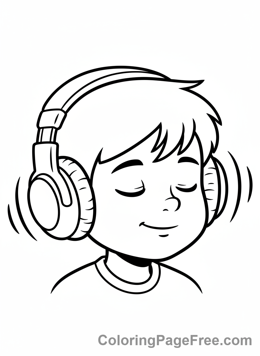 Music coloring page - Child headphones