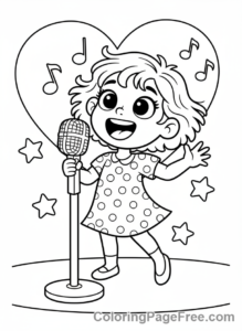 Music coloring page - Girl singing mic