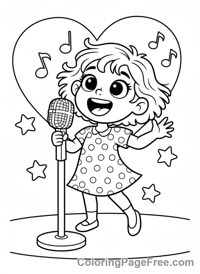 Music coloring page - Girl singing mic