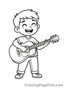Music coloring page - Kid playing guitar