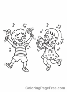 Music coloring page - Kids maracas tambourine