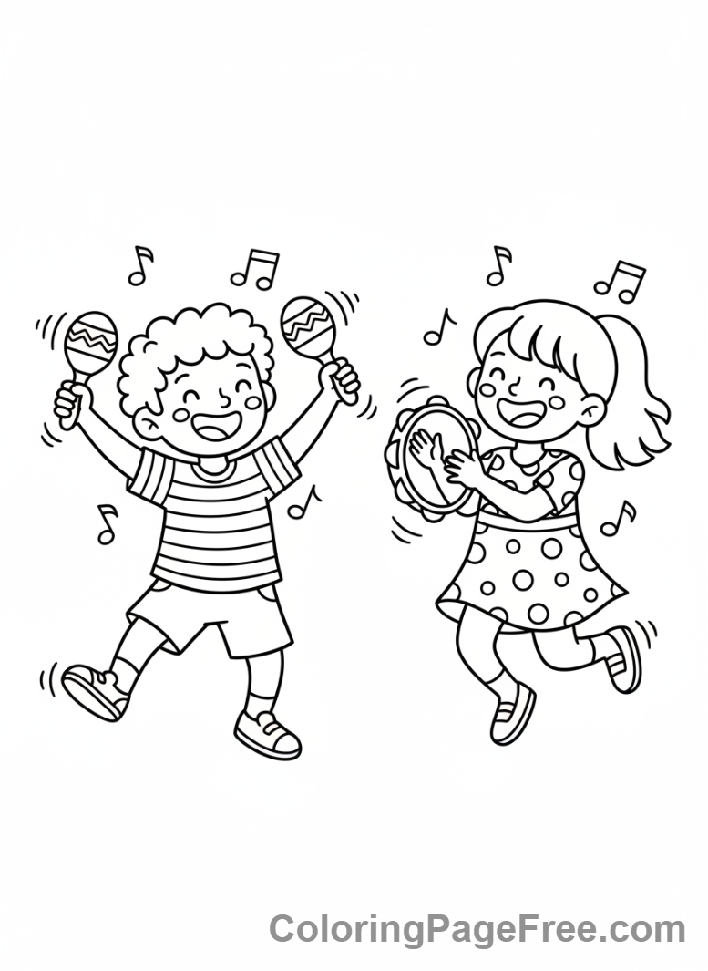 Music coloring page - Kids maracas tambourine