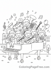 Music coloring page - Music parade float