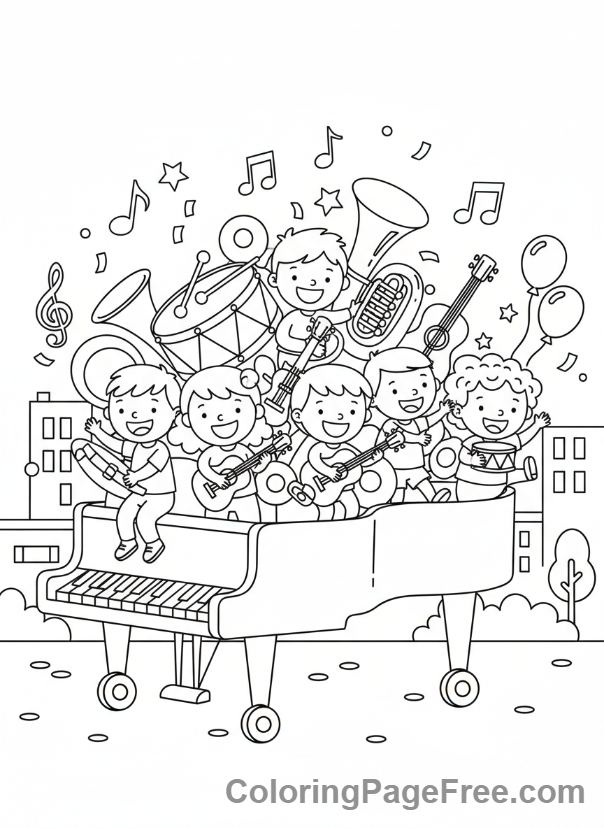 Music coloring page - Music parade float