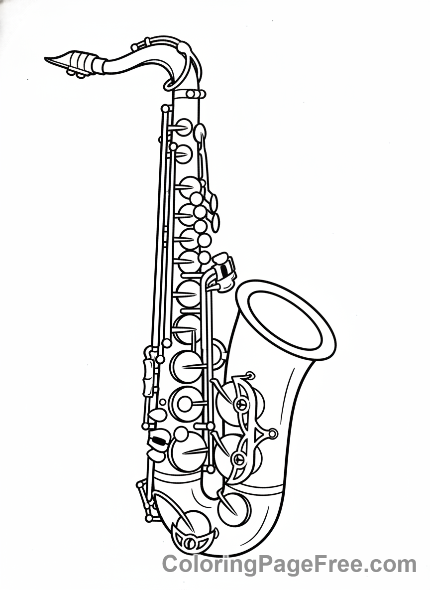Music coloring page - Saxophone close-up