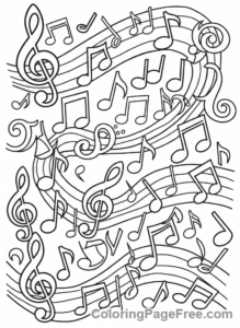 Music coloring page - Swirling music notes