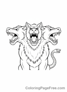 Mythical Creatures coloring page - Cerberus three heads