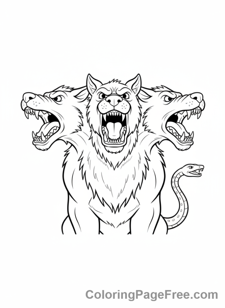 Mythical Creatures coloring page - Cerberus three heads