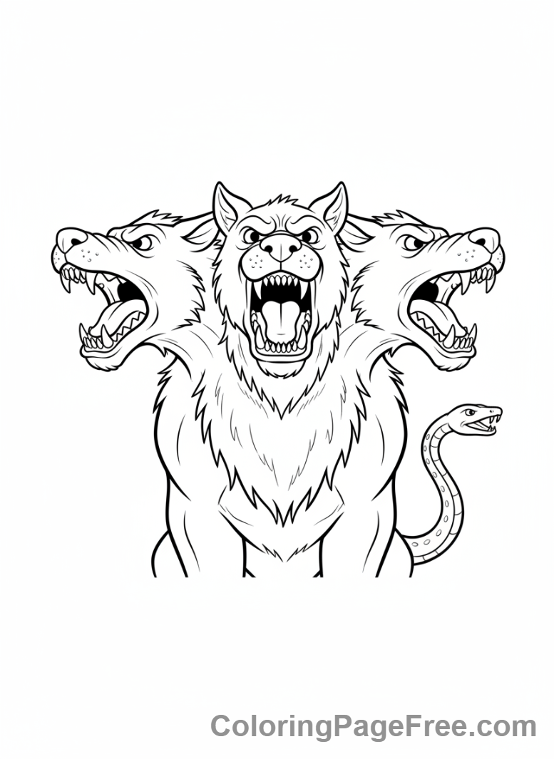 Mythical Creatures coloring page - Cerberus three heads