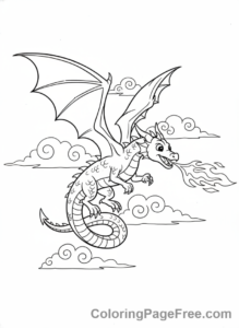 Mythical Creatures coloring page - Dragon flying fire