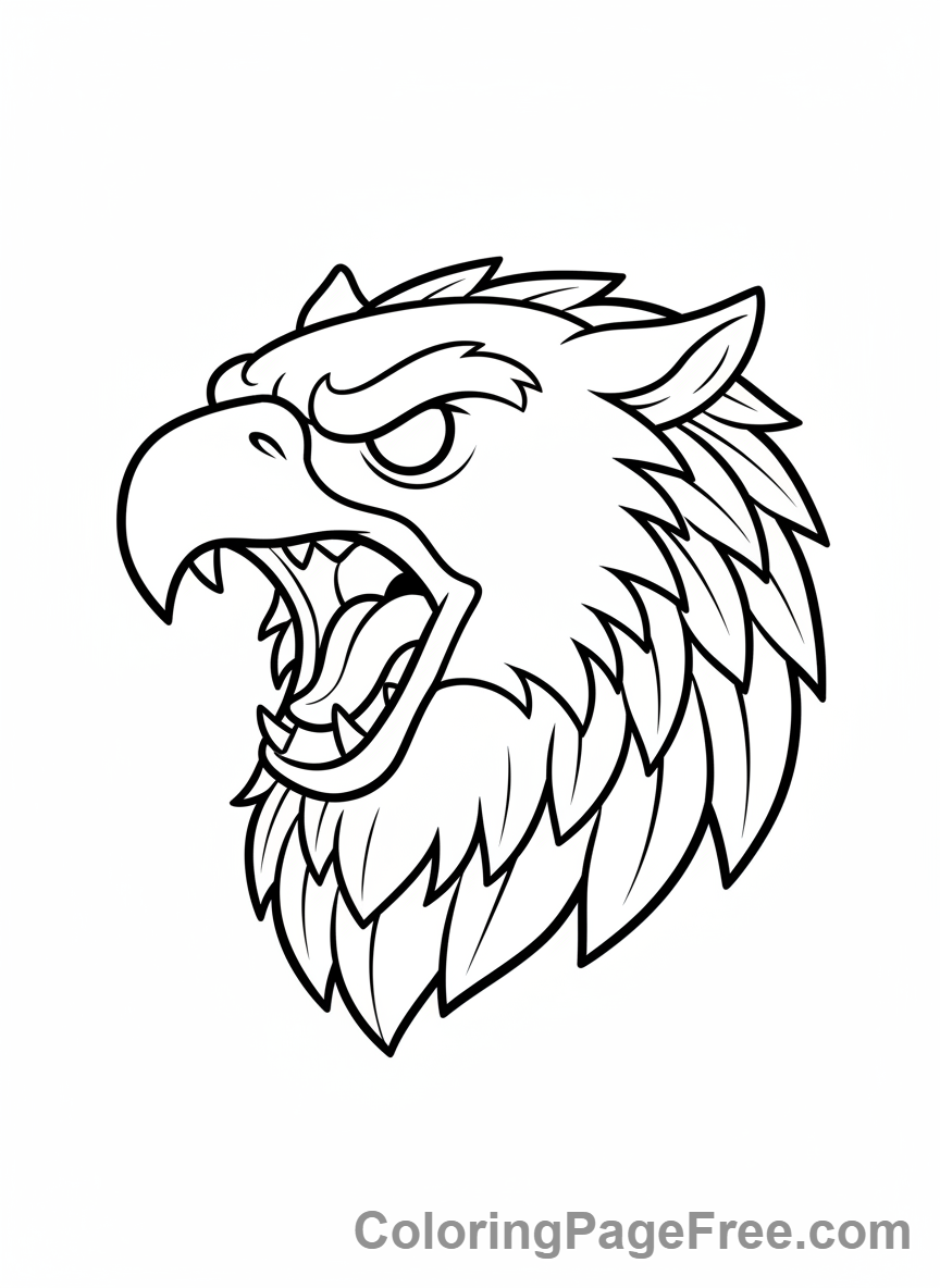 Mythical Creatures coloring page - Griffin head roaring