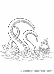 Mythical Creatures coloring page - Kraken tentacles ocean